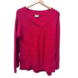 Anthropologie Size S Fuzzy Alpaca Blend Red Clayton Sweater V Neck Oversized